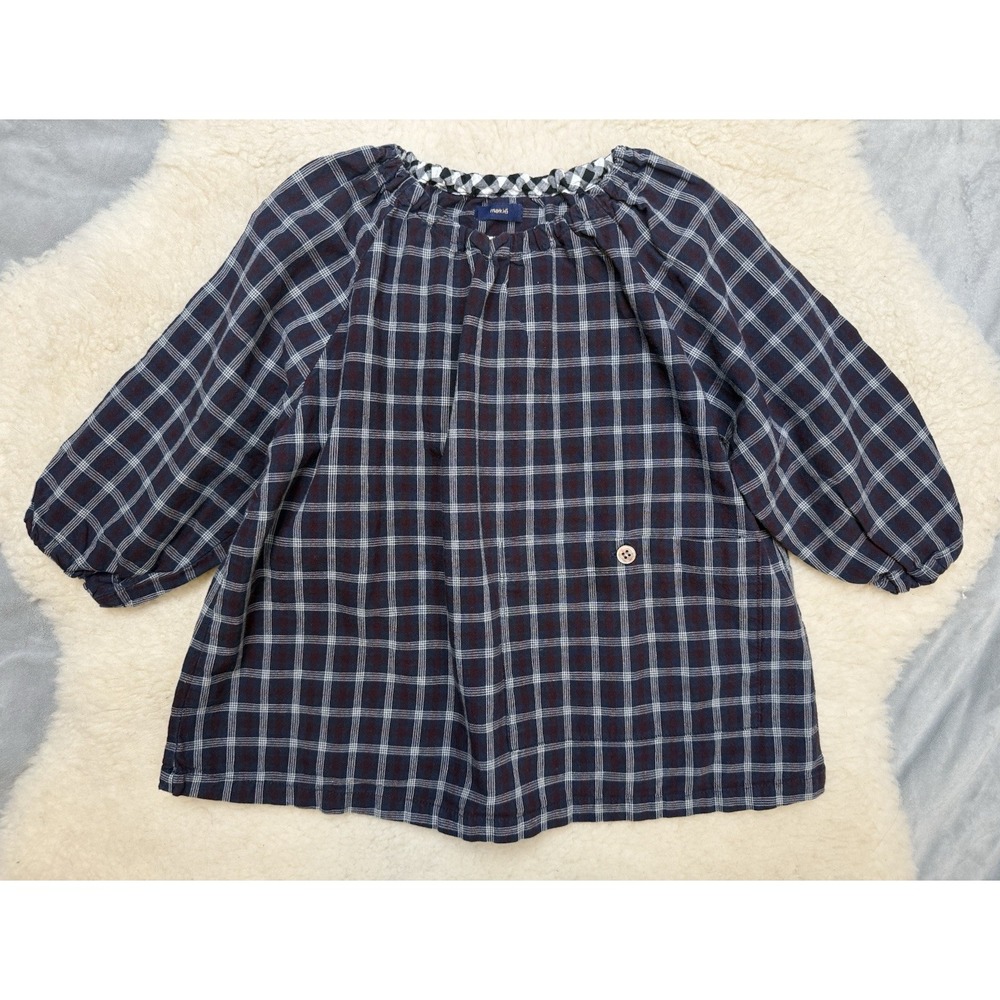 Makié Clothier Baby Toddler Plaid Blouse Ruffle Puff Sleeve USA Cottagecore Top